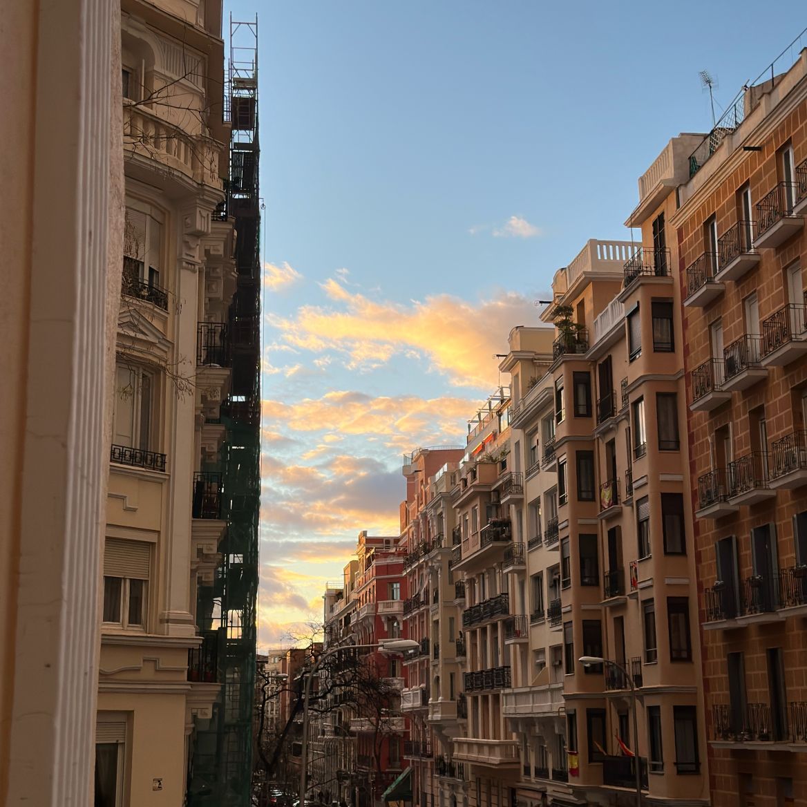 Buildings in Madrid at sunset 