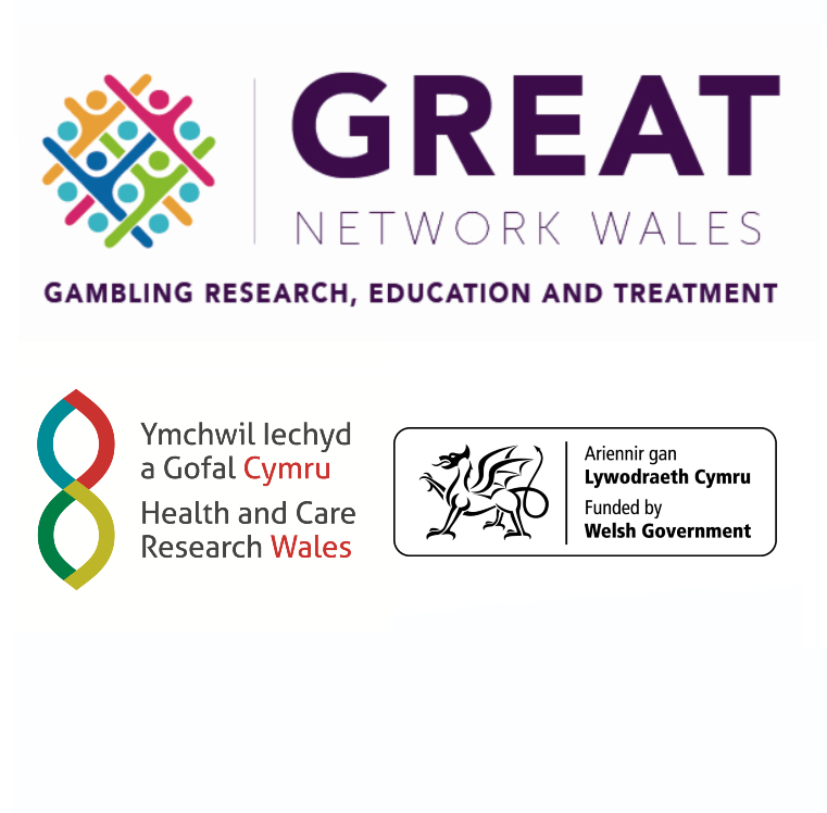 Logos for the GREAT Network Wales and its funders, Health and Care Research Wales and the Welsh Government
