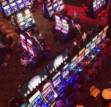 Image of banks of slot machines, taken from above