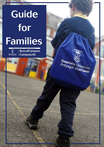 Front page of ICL family guide showing a child outside a school