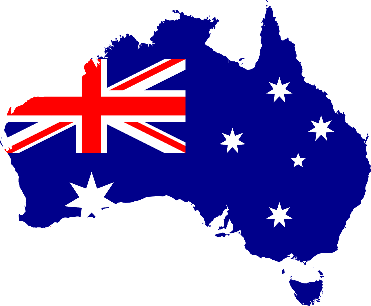 Australian flag over shape of Australia