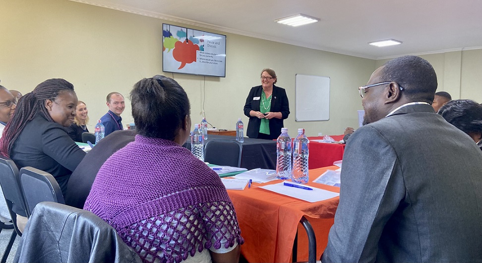 Lecturer at the front of a class