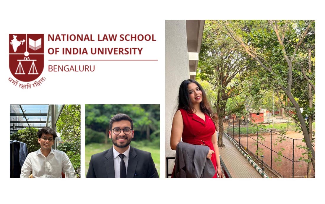 The National Law School logo and a team of students