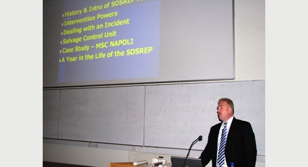 Mr Hugh Shaw delivering a lecture at Swansea University