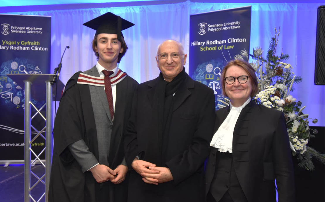 Connor Rees with Professor Elwen Evans QC and Lord Carlile