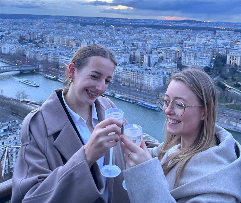 Two students celebrating in Paris