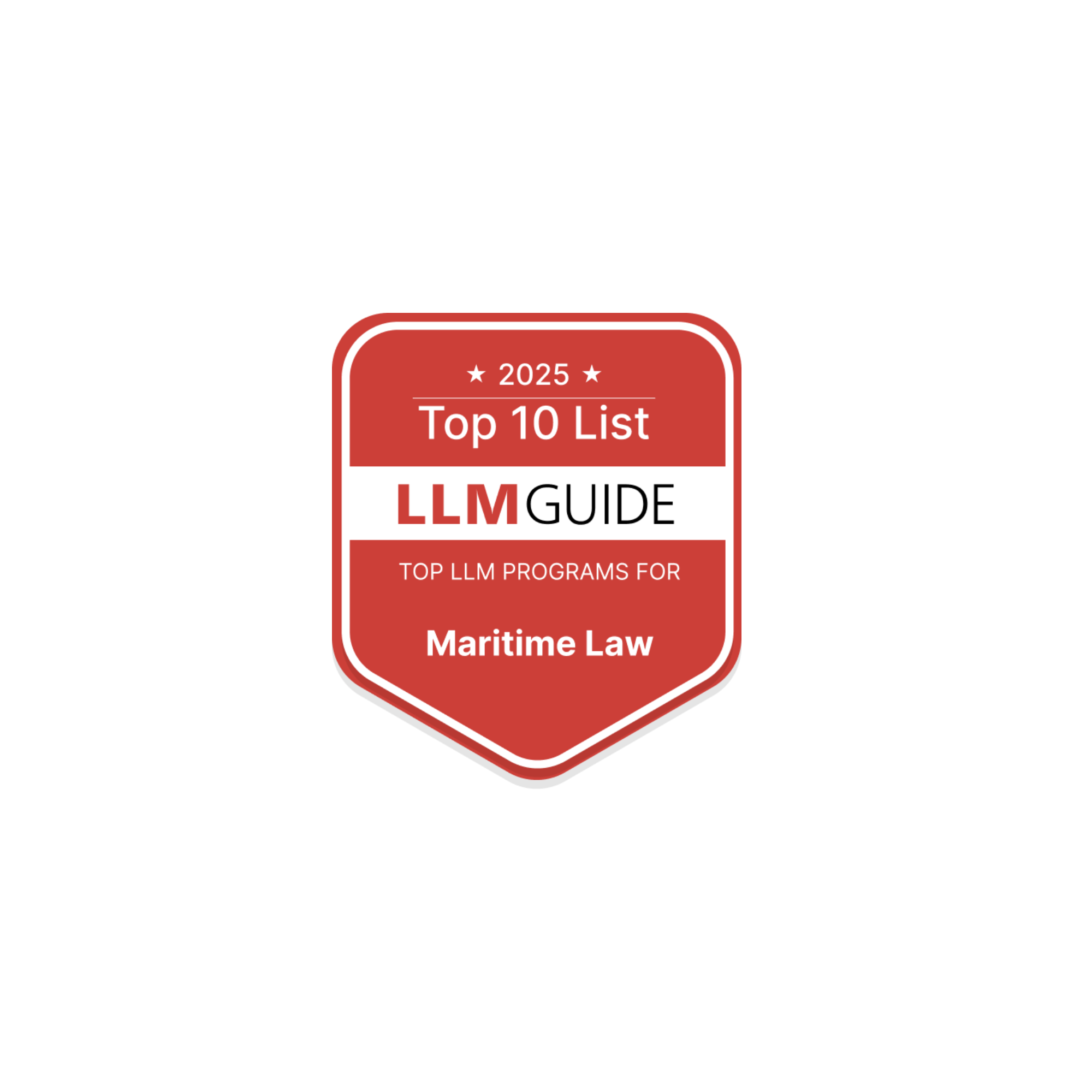 Award image, 2025 Top 10 list for programs in the LLM guide for Maritime Law 