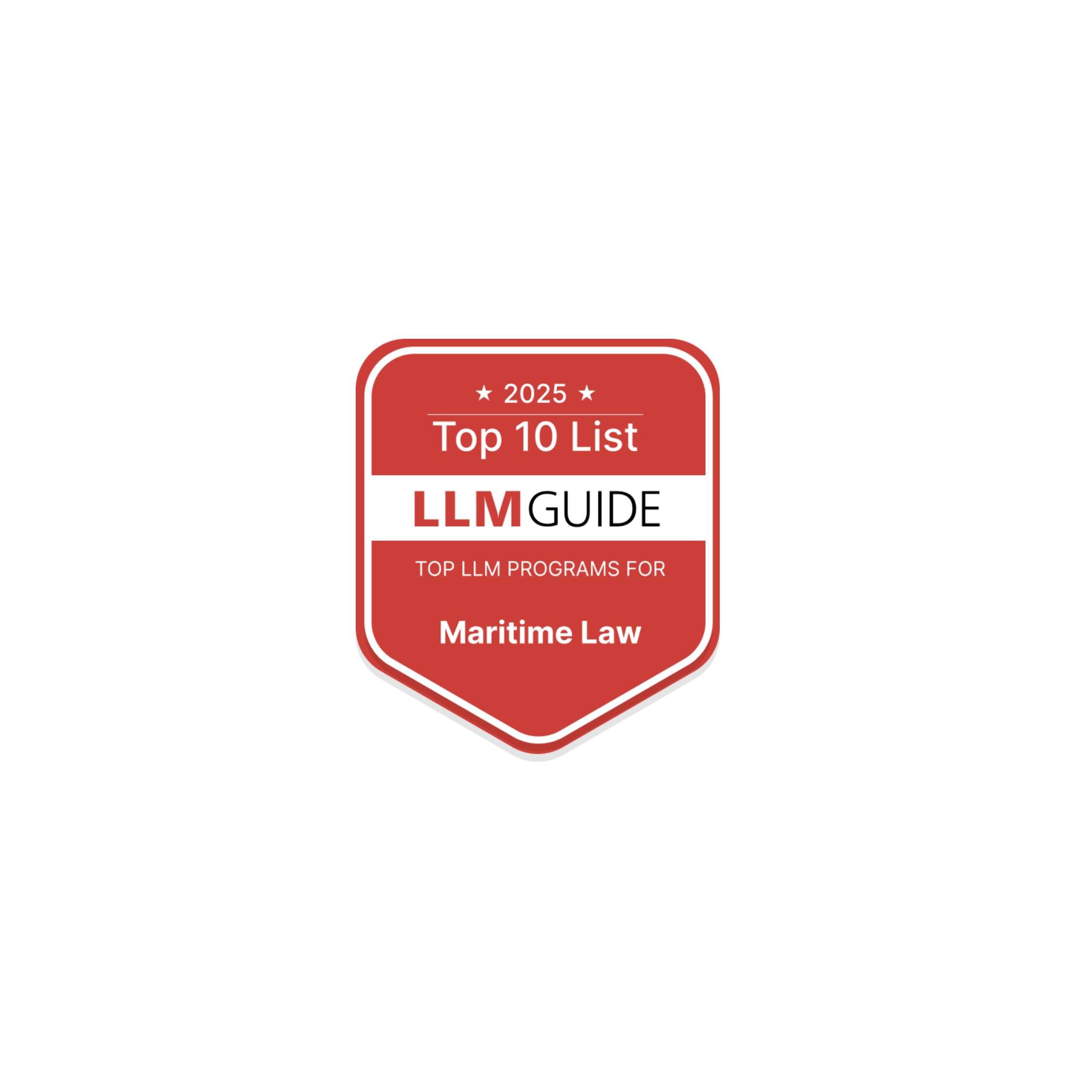 Award image, 2025 Top 10 list for programs in the LLM guide for Maritime Law 