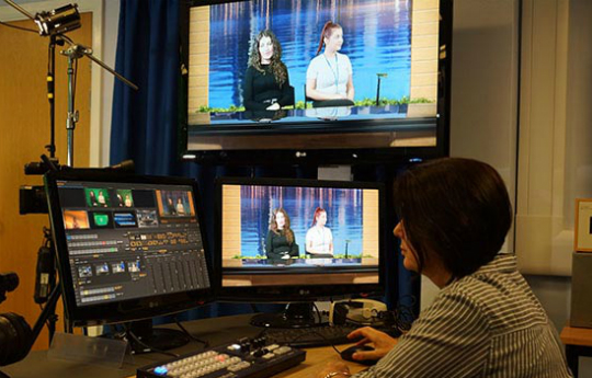 a student editing a video