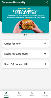 An app displaying options to order or scan qr code