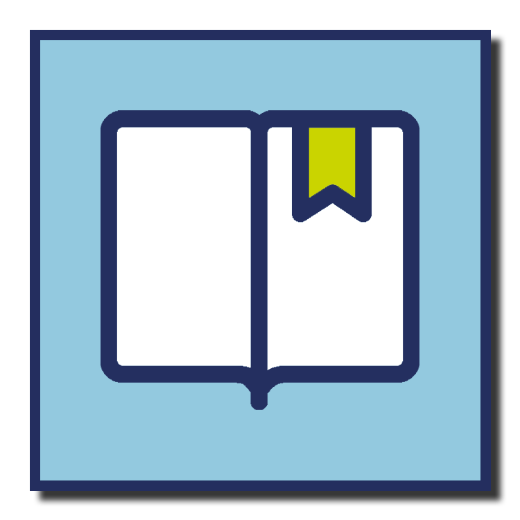 An icon depicting an open book with a bookmark in it