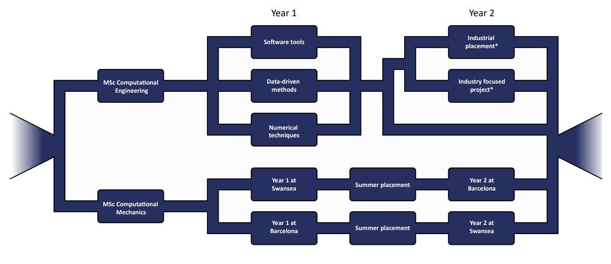 Paths of the Computational MSc courses as a flowchart