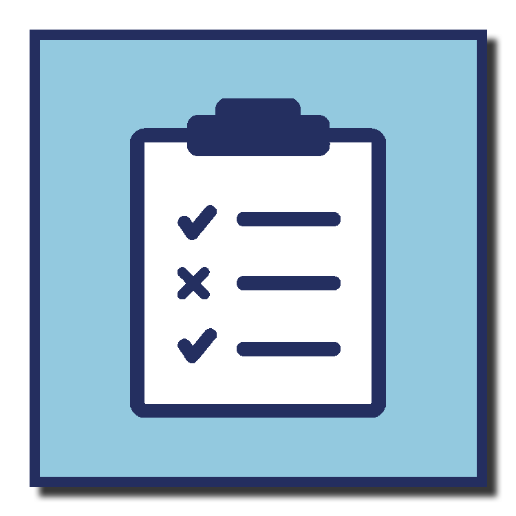 an icon depicting a checklist on a clipboard