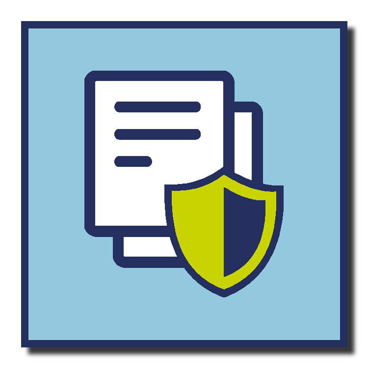 an icon depicting a shield on top of two documents