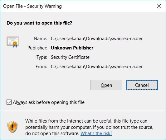 The Open File Security Warning window