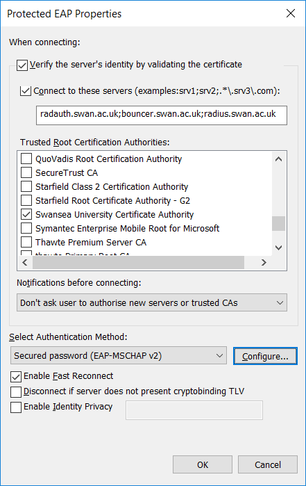 The Peap properties window with the configure button highlighted.