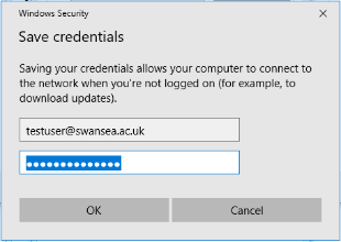 The Save Credentials window.
