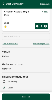 A katsu curry in the basket of an app order