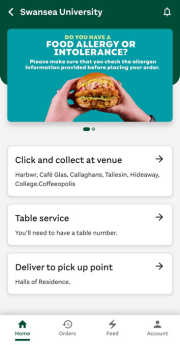 App options - Collect, Deliver or Table service