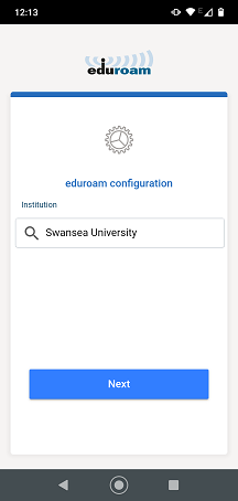 Screenshot of the institution search box in the geteduroam app