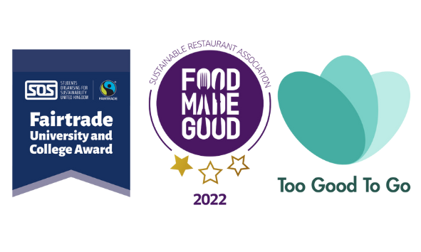 Trio of logos for Fairtrade, Food Made Good and Too Good to Go
