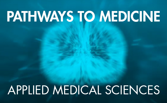 Pathways to Medicine, Applied Medical Sciences, electric blue brain intro slide. 
