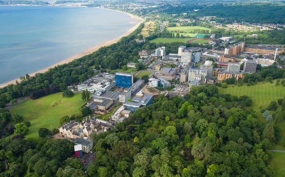 Singleton Park Campus Aerial Looking out across Park Land