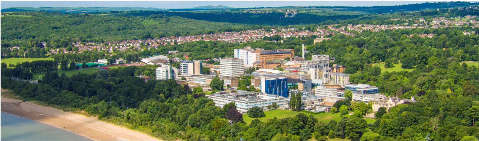 Swansea University Singleton Campus aerial view from the sea