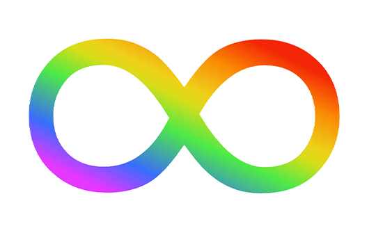 infinity logo in rainbow colours on white background