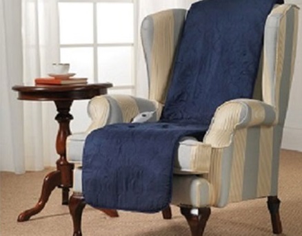Blue heated seat warmer on armchair