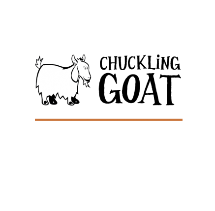 Chuckling goat logo black on white with icon of a goat on left