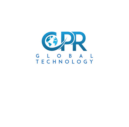 cpr global tech logo in blue text on white background with icon of blue globe