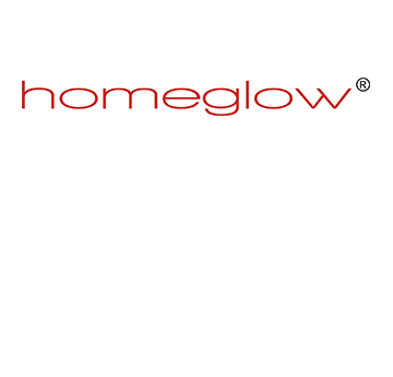 homeglow text logo in red on white background