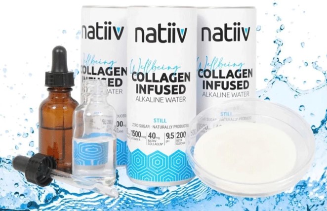 three cans of Natiiv collagen infused alkaline water
