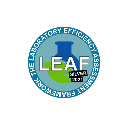 Icon of the LEAF silver award achievement for 2022. Awarded for laboratory sustainability and efficiency 