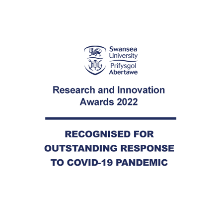 Text image showing recognition of outstanding response to the covid-19 pandemic at the university research and innovation awards 2022