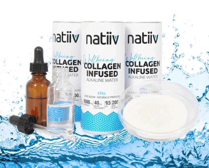 Natiiv drinks product cans collagen infused water