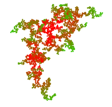 representation of fractal in red, orange and green.