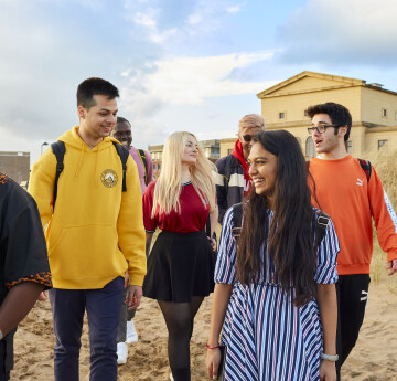 group of students on the beach