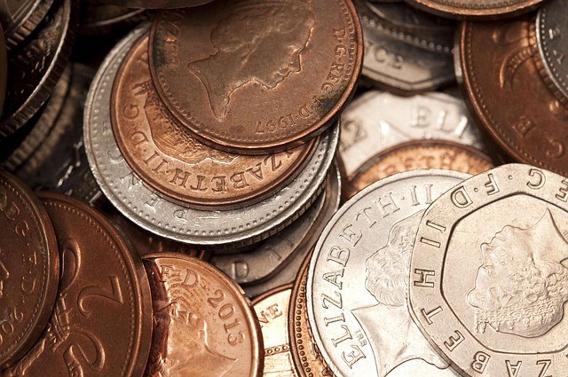 Piles of British coins