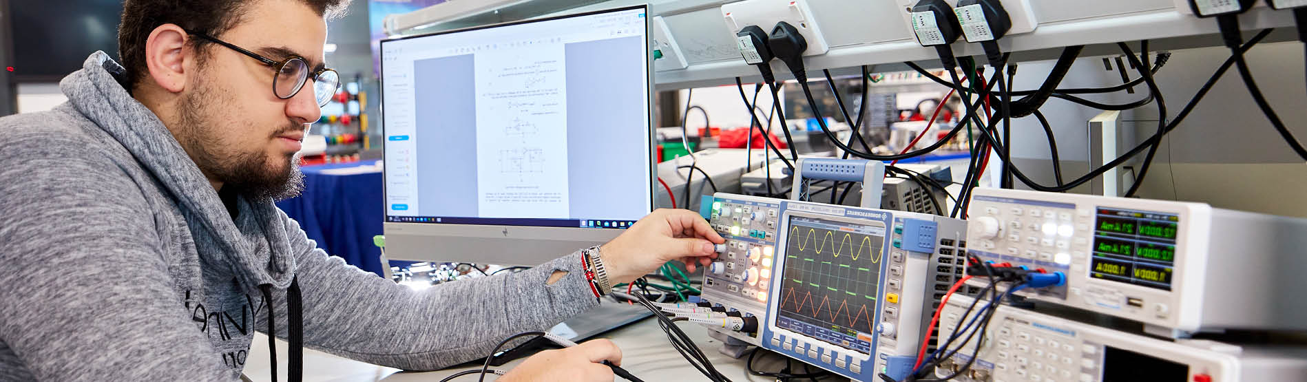 Student working in the electronics lab