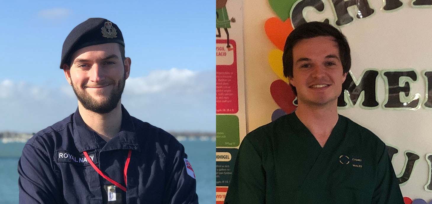 Medical student Robert Jones is now a health care assistant working at Morriston Hospital while Samuel Murkin, who is studying for a master’s in mechanical engineering, is helping to share vital messages for Avon and Somerset Police.
