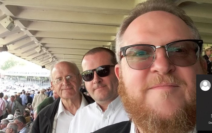Richard Thomas, with his brother Andy and father, Richard Howard Thomas, at Lord’s in 2016. 