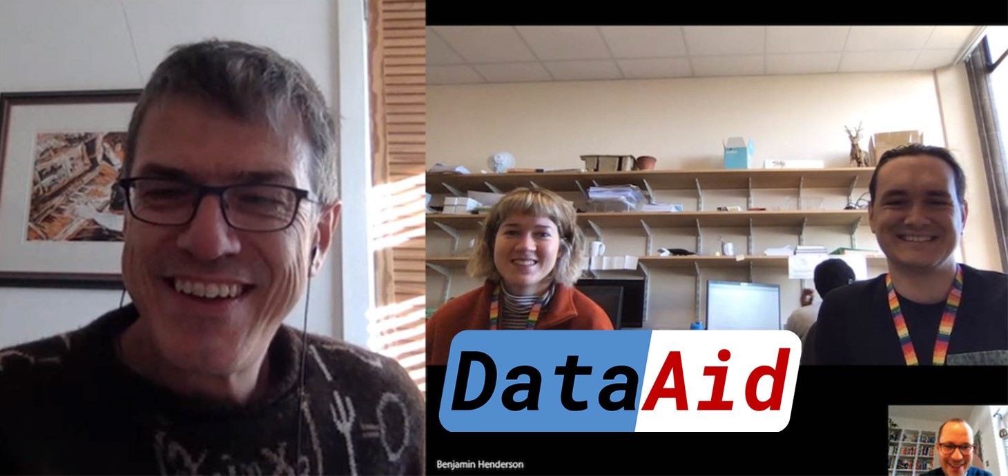 Data Aid organisers' virtual team meeting: the first event of the DataAid programme saw 25 PhD students, including 9 from Swansea University, work together with three UK charities to solve real-world data problems.