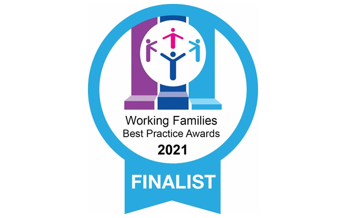 The logo for the Working Families Best Practice Awards 2021, which highlights that we are finalists.