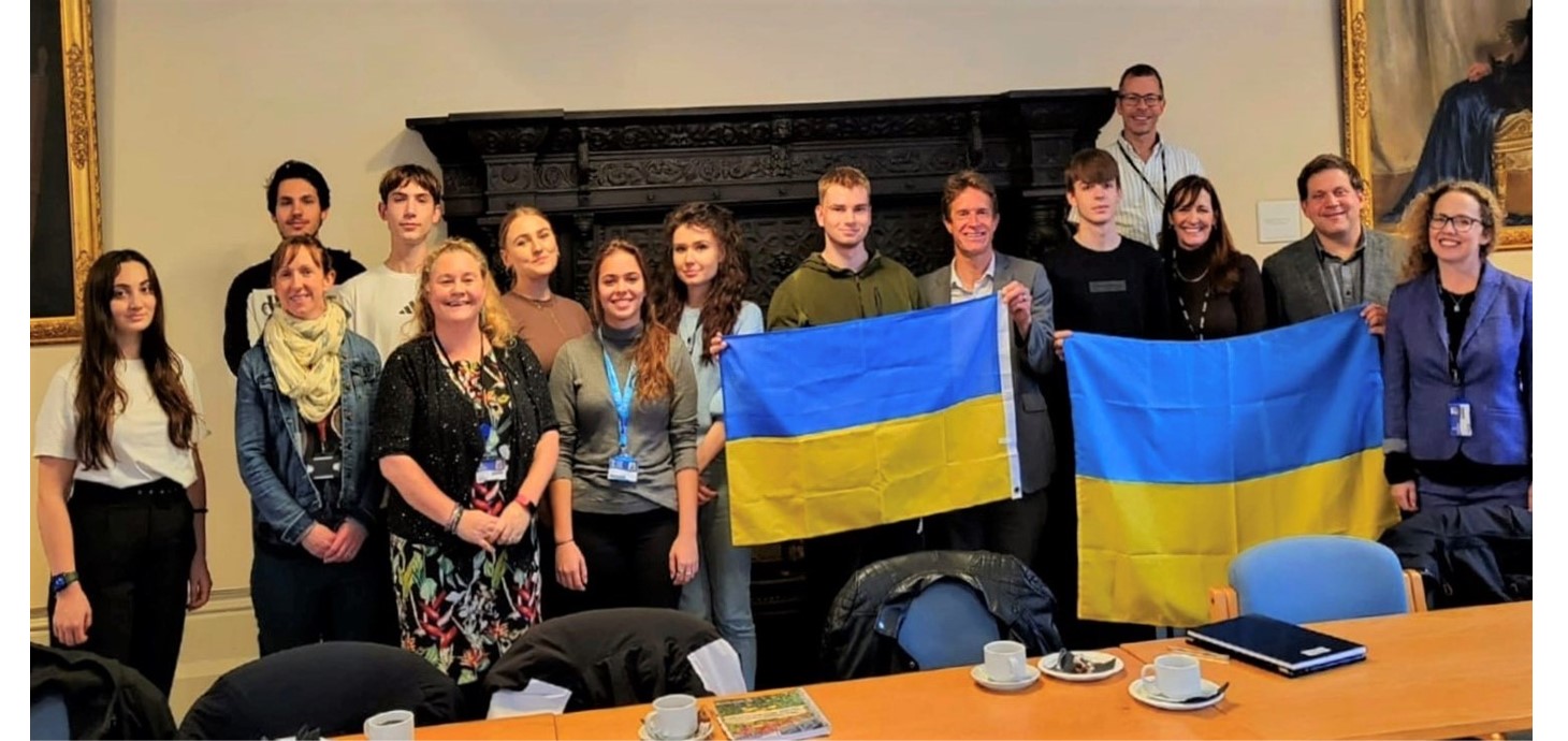 Swansea University students from Ukraine, with staff members. The event gave students a chance to find out more about Swansea and the help available to them.