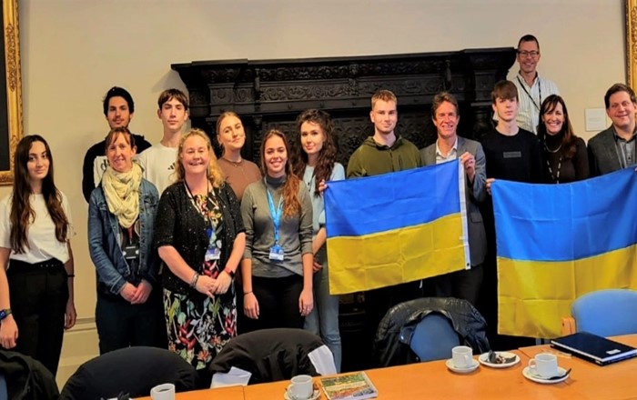 Swansea University students from Ukraine, with staff members. The event gave students a chance to find out more about Swansea and the help available to them.
