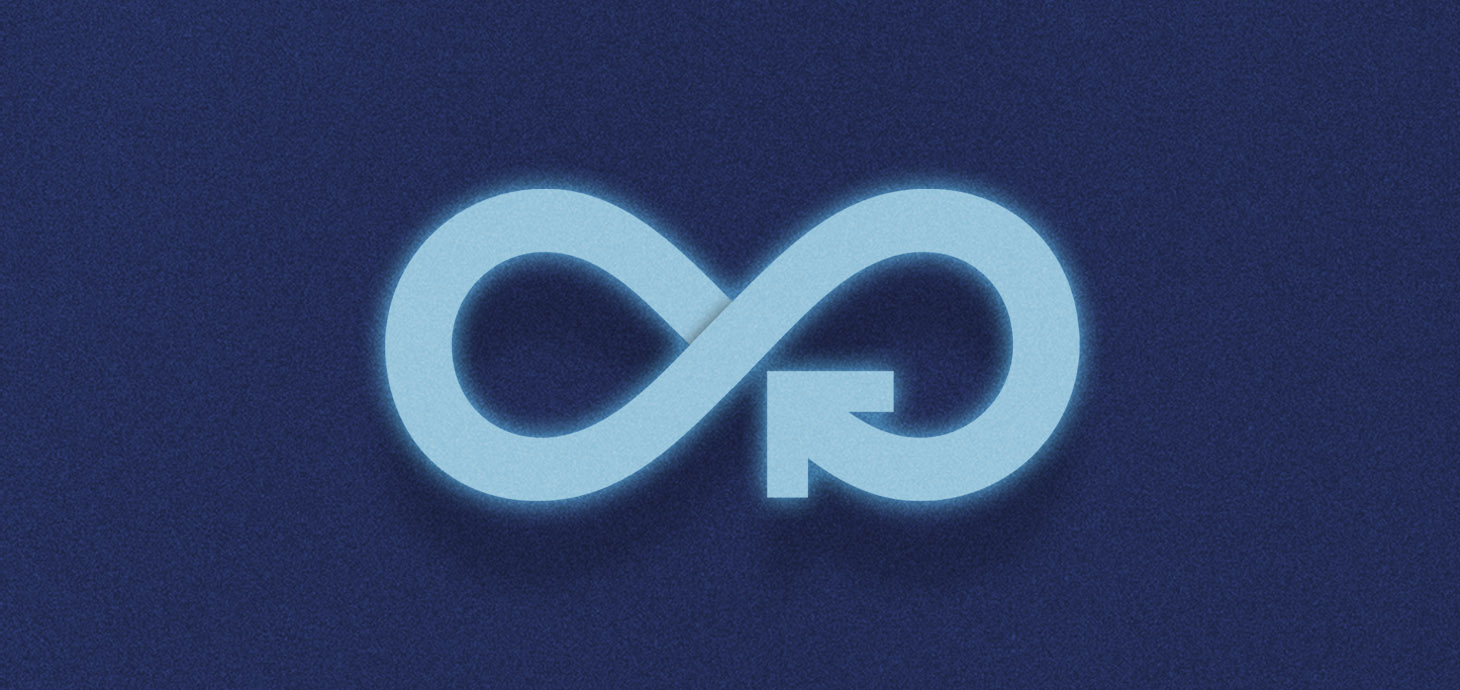 pale blue figure eight shaped symbol on blue background