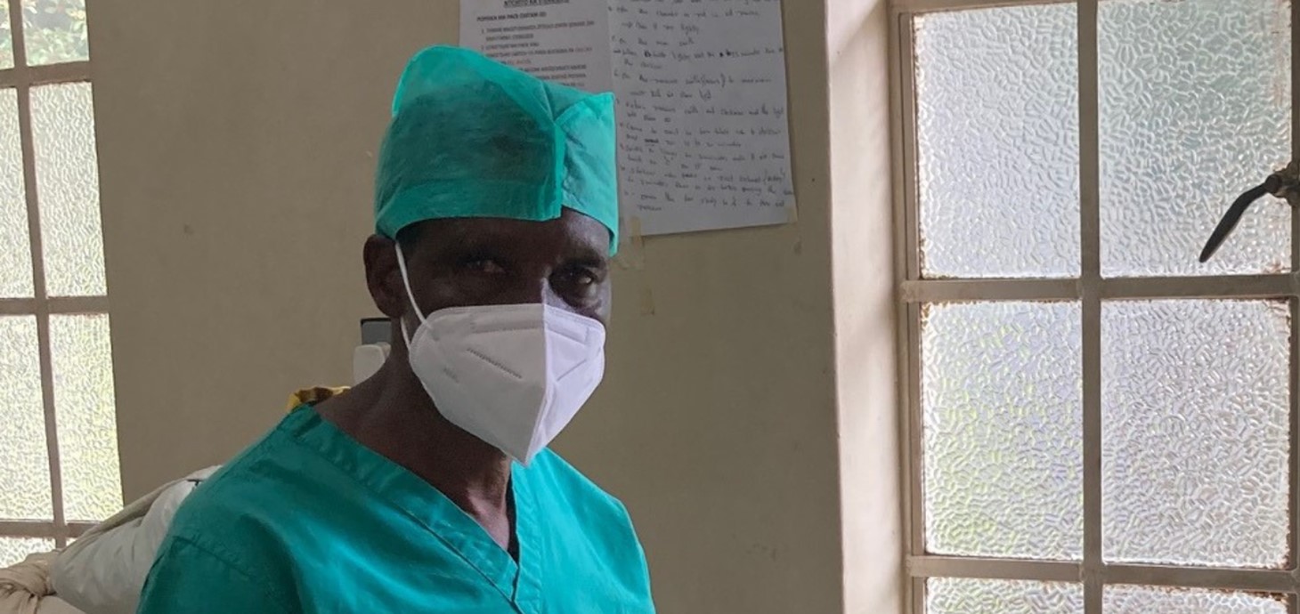 A medical worker in sub-Saharan Africa wearing donated scrubs from Inter Care. (Credit: Inter Care)