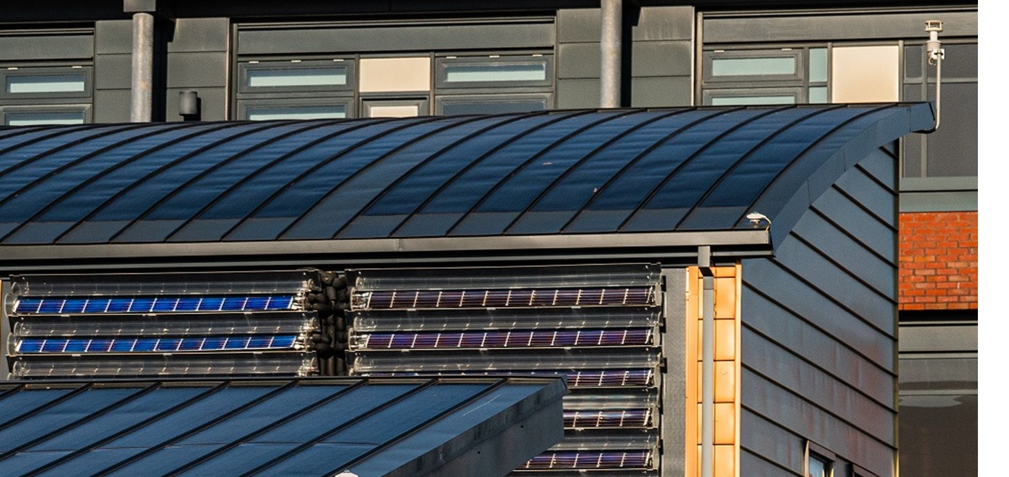 Building Integrated Solar Panels, supplied by BIPVCo, on the roofs of the Active Buildings at Swansea University, which generate, store and release their own electricity